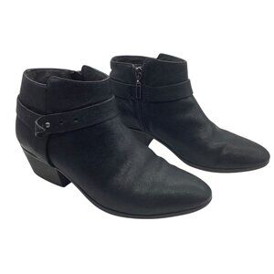 Clarks Womens Black Ankle Boots Women Size 6 Side Zipper & Strap Detail